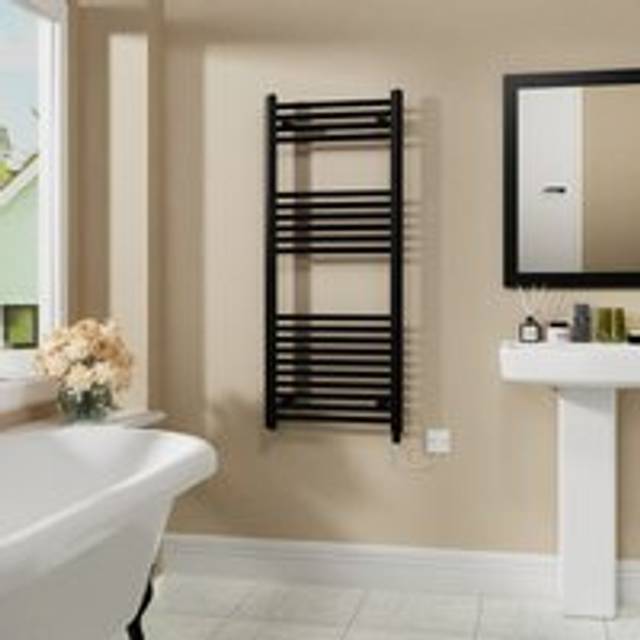 Warmehaus - Electric Bathroom Radiator Straight Black 1200x500mm 600W