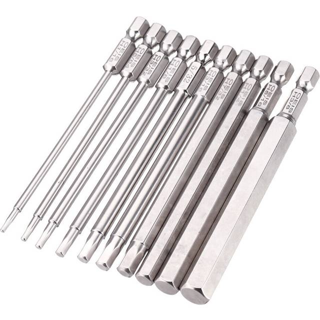Drillpro 10Pcs 100mm 1/4 Inch Shank S2 Steel SAE Hex Head Allen Wrench Screwdriver Bit Drill Bit Set