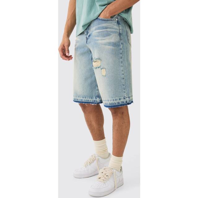 Ripped Denim Jorts In Antique Blue - 34