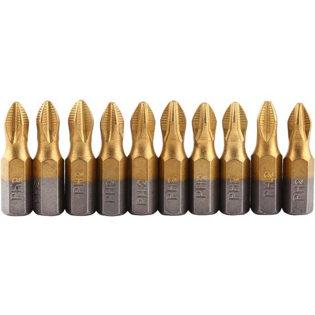 "10pcs 25mm Long Philips Screwdriver Bits S2 Alloy Titanium Coated 1/4""Hex Shank PH2 Anti-Slip Magnetic Cross Screwdriver Bits Set"