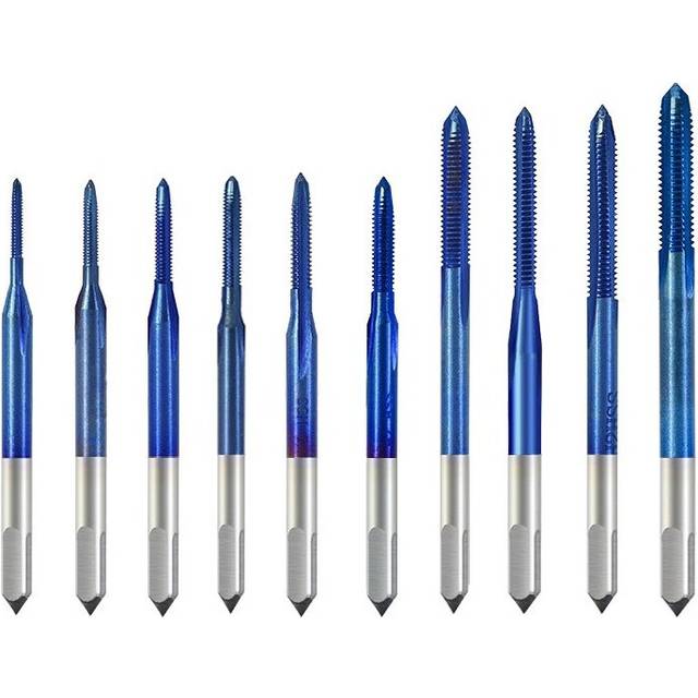 Drillpro 10Pcs Blue Nano Thread Tap M1-M3.5 HSS Metric Plug Tap Screw Tap Drill Machine Tap
