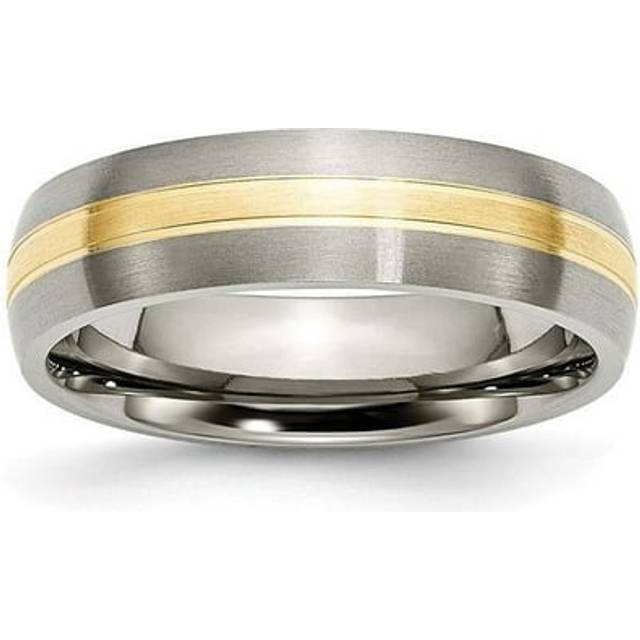 6 mm Titanium Grooved 14k Yellow Gold Inlay Brushed Band, Size 11