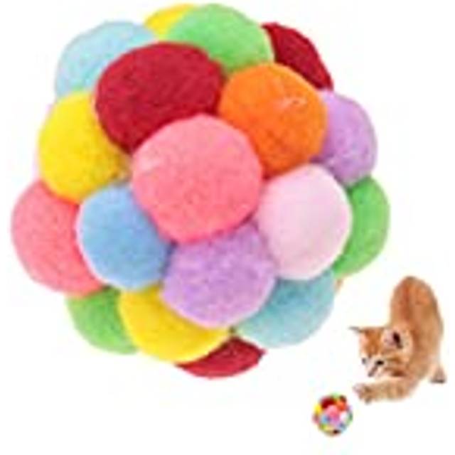 Colorful Cat Balls, Handmade Plush Bouncy Ball with Catnip and Bell Interactive Toys for Cats Kitten Training Playing Chewing(S)
