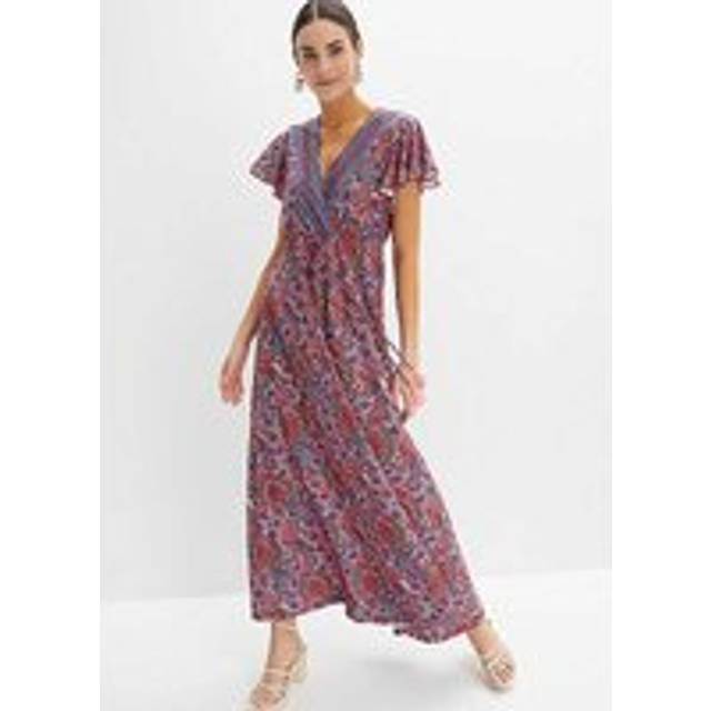 bonprix Printed V-Neck Maxi Dress - Pale Pink Print
