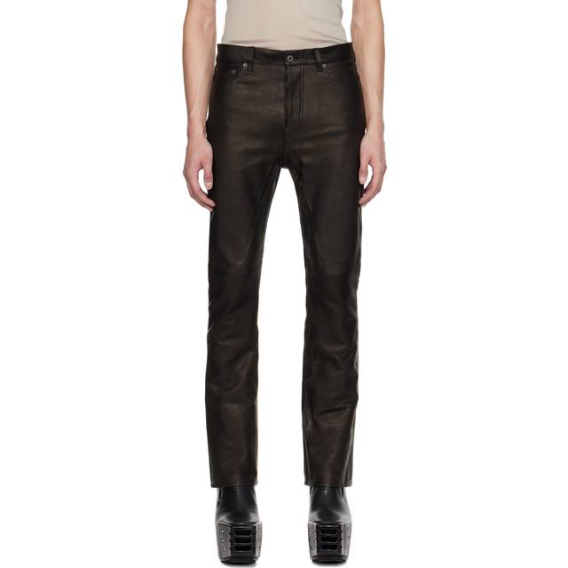 Rick Owens Black Jim Cut Leather Pants - 09 BLACK - WAIST US 30