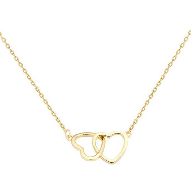 2PCS Copper Shiny double Heart love Circle Necklaces Pendants Gift For Girl - Brown