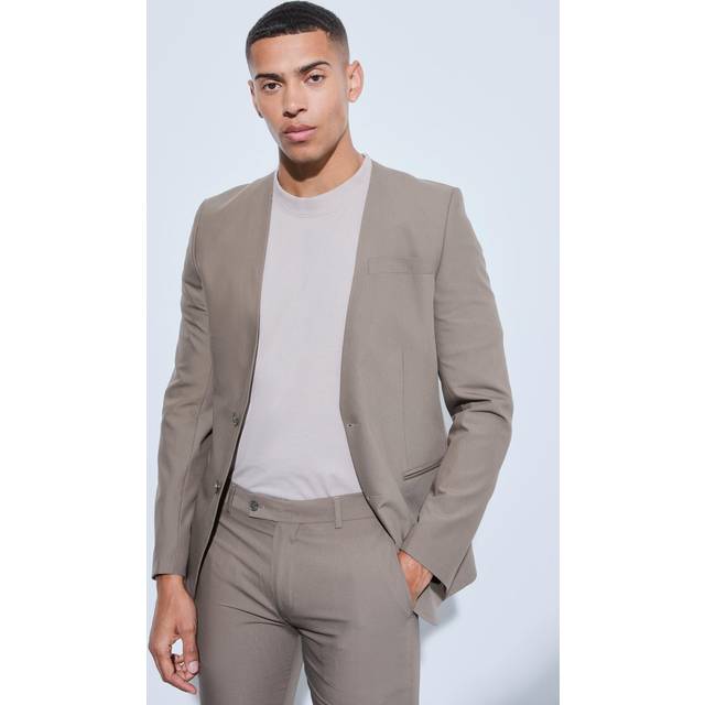 Skinny Fit Collarless Single Breasted Blazer - Green - 38