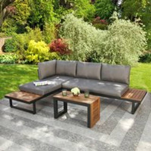 Home Garden Direct Demeter - 4- Seater Garden Modular Corner Sofa - Convertible into x2 Sun Loungers- Grey, Grey