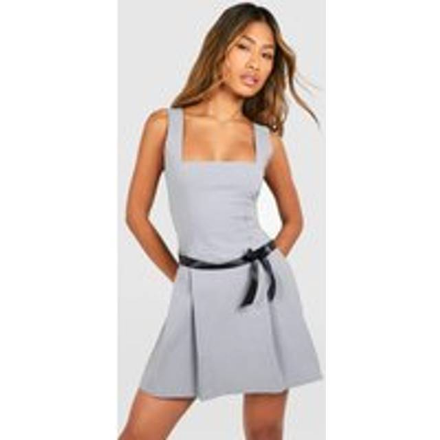 Womens Bow Detail Bengaline Skater Pinafore Dress - Grey - 14, Grey