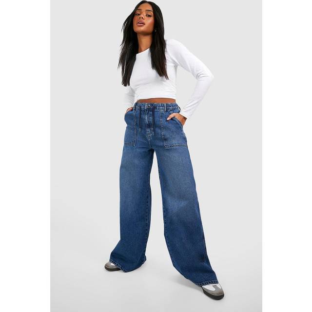 Womens Elasticated Waistband Wide Leg Jeans - Blue - 16, Blue