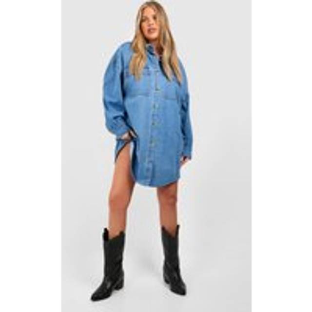 Womens Plus Denim Oversized Shirt Dress - Blue - 20, Blue