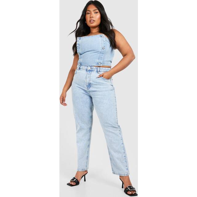 Womens Plus Light Acid Wash Mom Jeans - Grey - 28