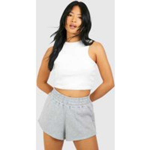 Womens Petite Deep Waistband Runner Shorts - Grey - S