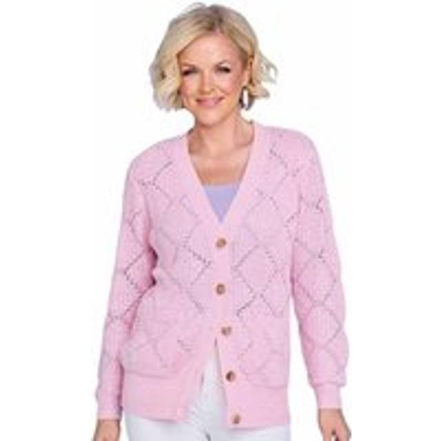 Longline Pointelle Knitted Cardigan Mock Horn Button and Textured - Mauve