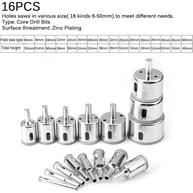 (16pcs) 8/14/15/16/30Pcs 6mm-70mm Diamond Coated Drill Bit Set Tile Marble Glass Ceramic Hole Saw Drilling Bits For Power Tools