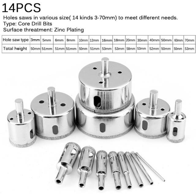 (14pcs) 8/14/15/16/30Pcs 6mm-70mm Diamond Coated Drill Bit Set Tile Marble Glass Ceramic Hole Saw Drilling Bits For Power Tools
