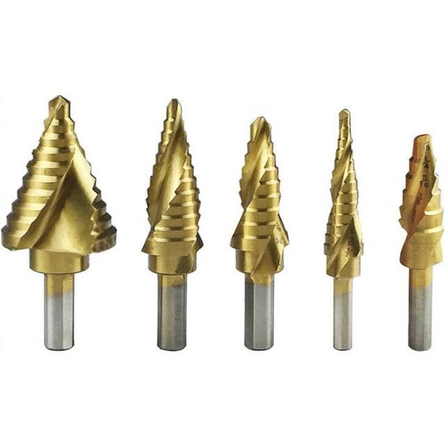 5pcs High Speed Steel Step Drill Bit Set Spiral Groove Round Shank Twist Drills Drilling Tool