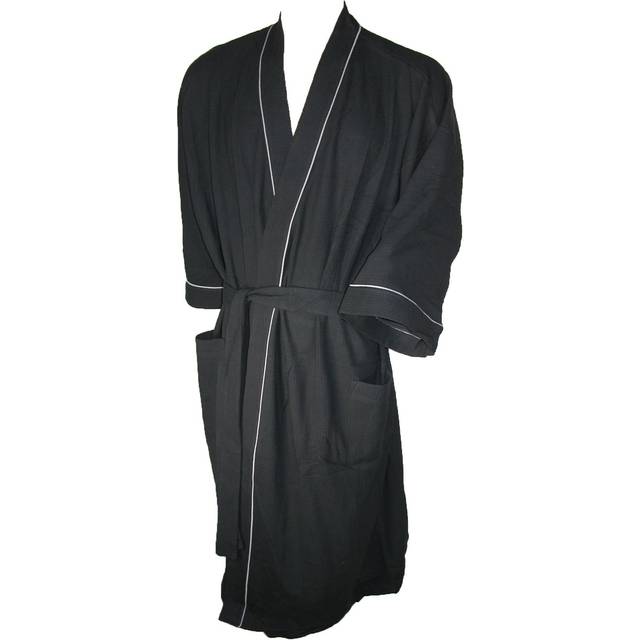 Majestic International Men's Big & Tall Cotton Waffle Knit Kimono Robe - Black (4XT/5XT)