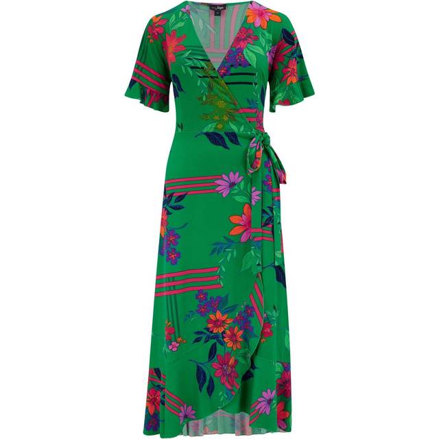 Pour Moi Megan Slinky Jersey Frill Detail Midi Wrap Dress - Green, Green, Size 14, Women