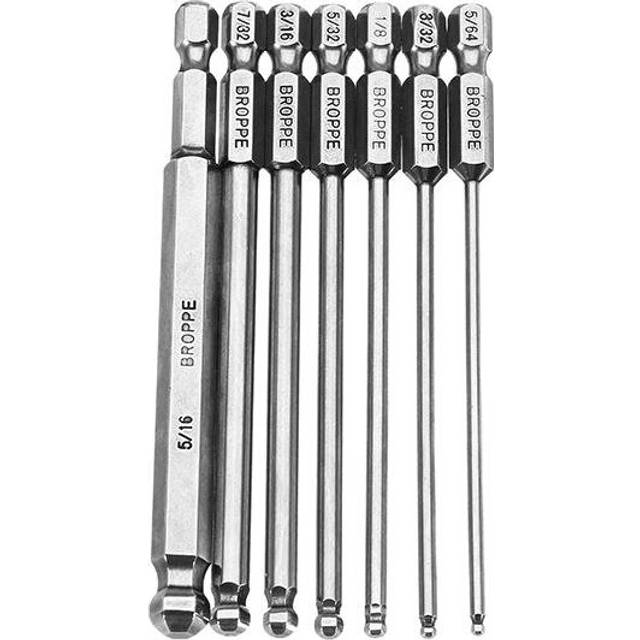 7pcs SAE 5/64-5/16 Inch 100mm Magnetic Ball Screwdriver Bit 1/4 Inch Hex Shank