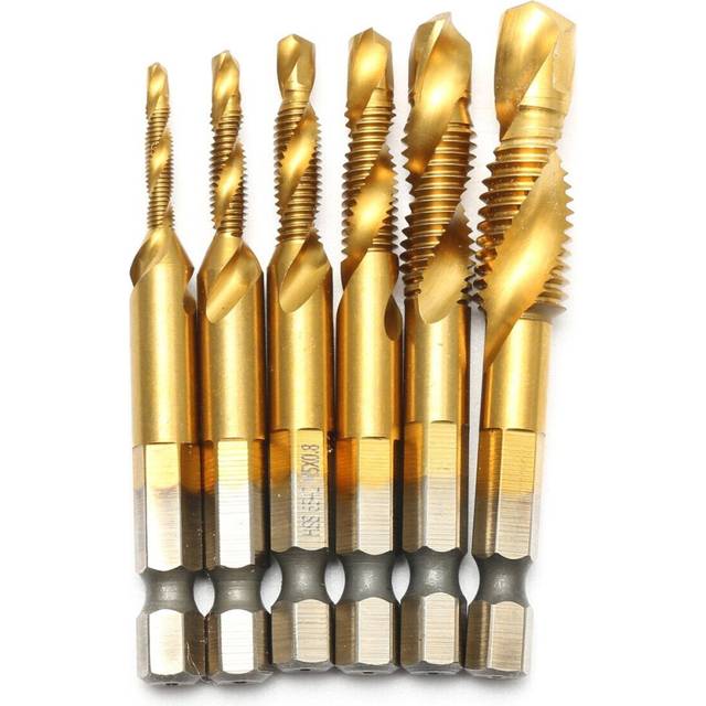6pcs M3-M10 Hexagon Shank Drill Tap Bit Titanium Plated HSS 6542 Deburr Countersink Bits Screw Thread Metric Tap