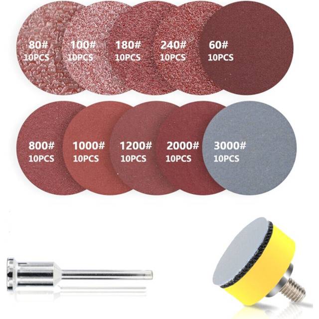 102Pcs 1 Inch Sanding Disc Pad 80-3000 Grit Abrasive with 1/8 inch Shank Adapter Abrasives Hook and Loop Backer Plate Sandpaper