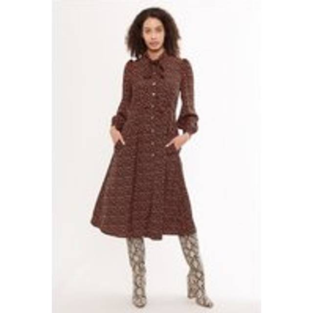 Louche Zuri Piccola Flower Print Tie Neck Long Sleeve Midi Dress