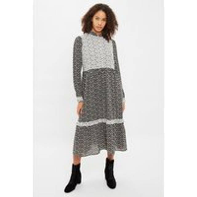 Louche Elsie Flower Spot Print Mix And Match Long Sleeve Tie Midi Dress
