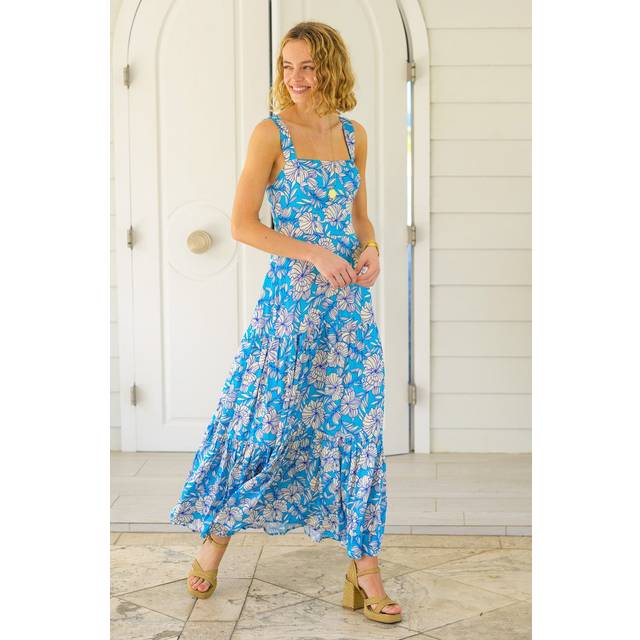 Aspiga Womens Turquoise/cream Aurelia Floral-print Satin Maxi Dress Xs