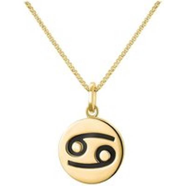 9ct Yellow Gold Whitby Jet Zodiac Cancer Round Necklace - Gold