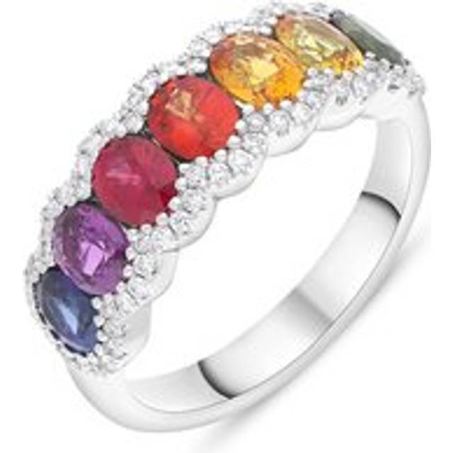 18ct White Gold Rainbow Sapphire Diamond Half Eternity Ring
