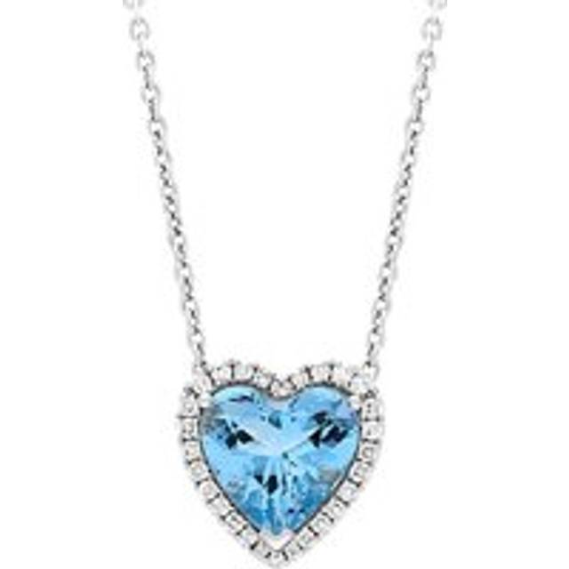 18ct White Gold 2.02ct Aquamarine Diamond Heart Cluster Pendant - White Gold