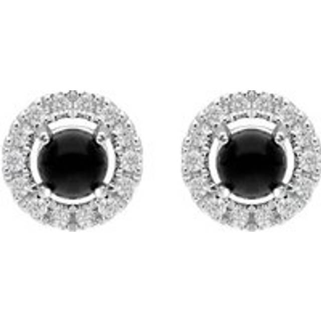 18ct White Gold Whitby Jet 0.10ct Diamond Round Stud Earrings