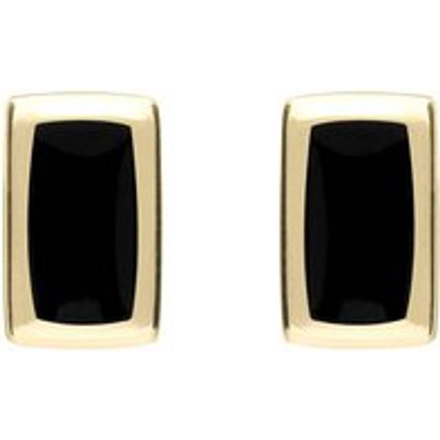 9ct Yellow Gold Whitby Jet Small Rounded Oblong Stud Earrings - Yellow Gold
