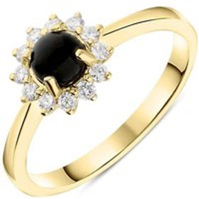 18ct Yellow Gold Whitby Jet 0.18ct Diamond Round Flower Cluster Ring