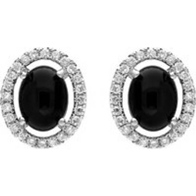 18ct White Gold Whitby Jet 0.38ct Diamond Oval Centre Stud Earrings - White Gold