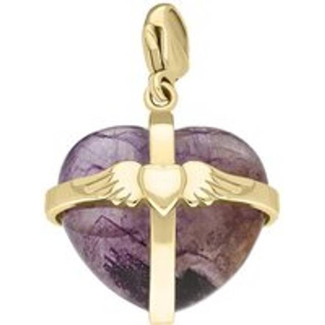 9ct Yellow Gold Blue John Large Winged Cross Heart Charm - Gold