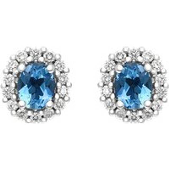 18ct White and Yellow Gold 0.66ct Aquamarine Diamond Oval Cluster Stud Earrings - Option1 Value White Gold
