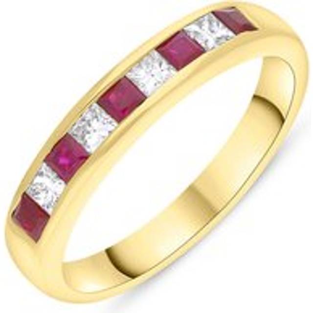18ct Yellow Gold Ruby Diamond Princess Cut Channel Set Eternity Ring