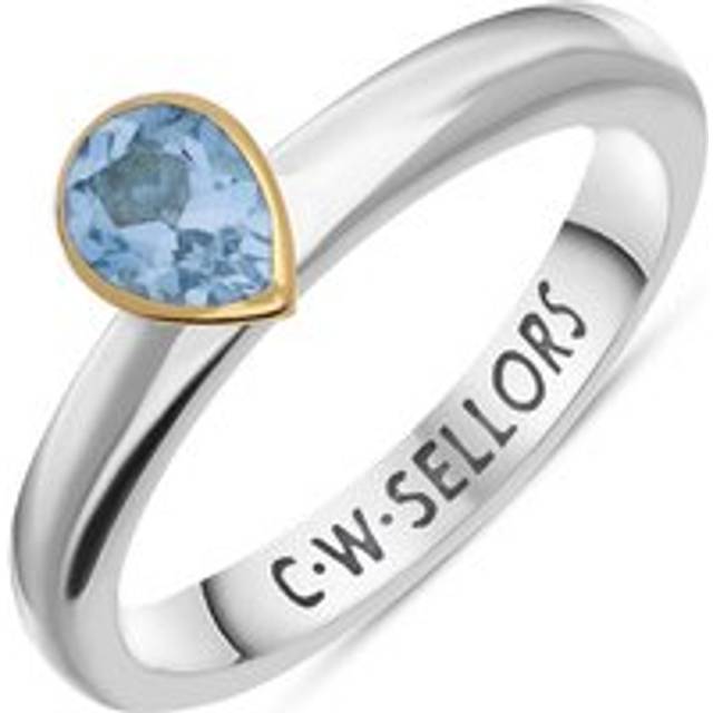 9ct Yellow Gold Sterling Silver Blue Topaz Stepping Stones 5x7mm Pear Cut Bezel Set Ring