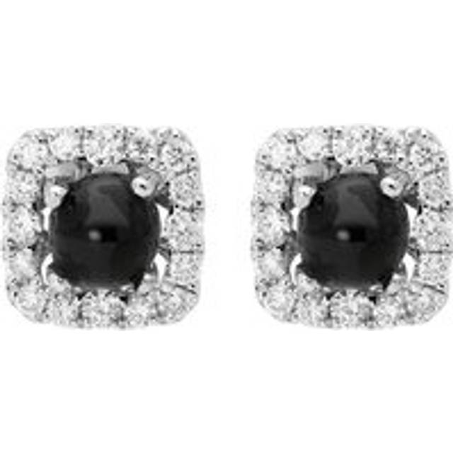 18ct White Gold Whitby Jet 0.21ct Diamond Square Stud Earrings