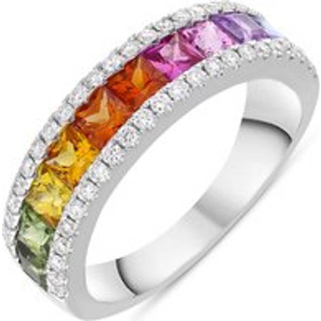 18ct White Gold Sapphire Diamond Princess Cut Multicolour Half Eternity Ring