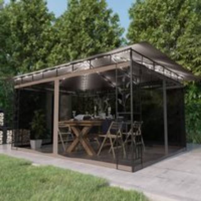 Gazebo with Mosquito Net&LED String Lights 4x3x2.73 m Taupe - Beige - One Size