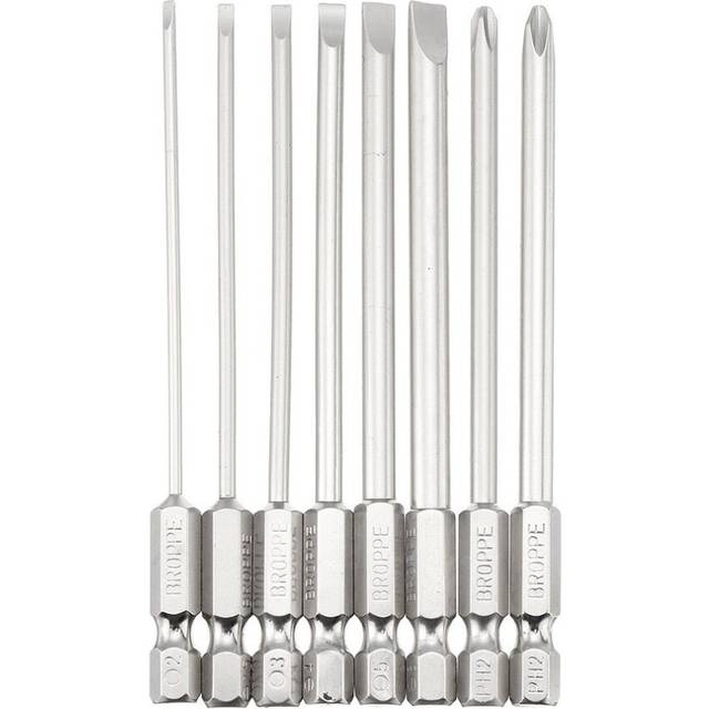 8Pcs 100mm S2 Alloy Steel SL2-SL6 Magnetic Flat Head and Cross Head Screwdriver Bits 1/4 Inch Hex Shank