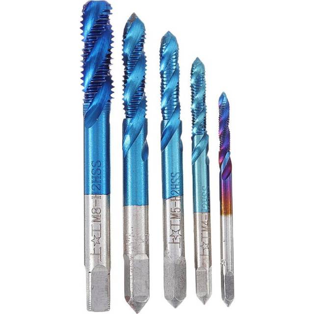 5Pcs M3-M8 Spiral Thread Screw Tap Drill Blue Nano Coated Machine Tap Metric Drill Bit Set
