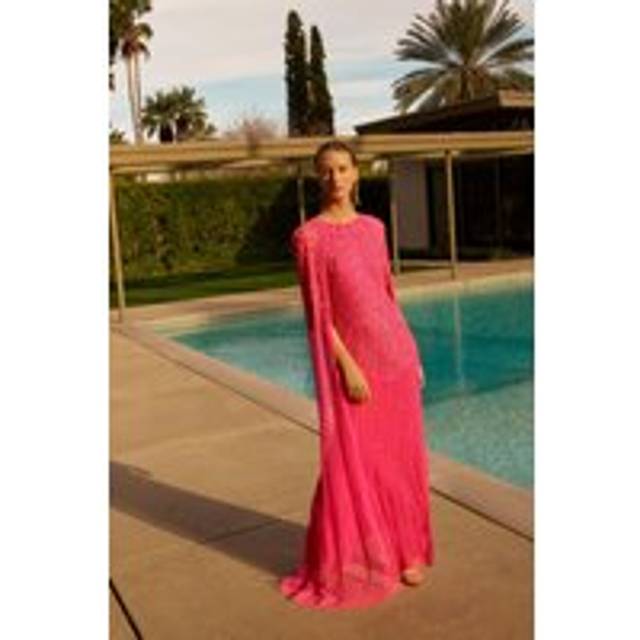 Premium Embellished Caped Maxi Dress - Pink