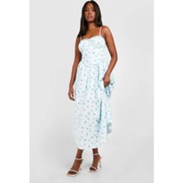 Womens Ditsy Floral Strappy Milkmaid Midaxi Dress - Blue - 10, Blue