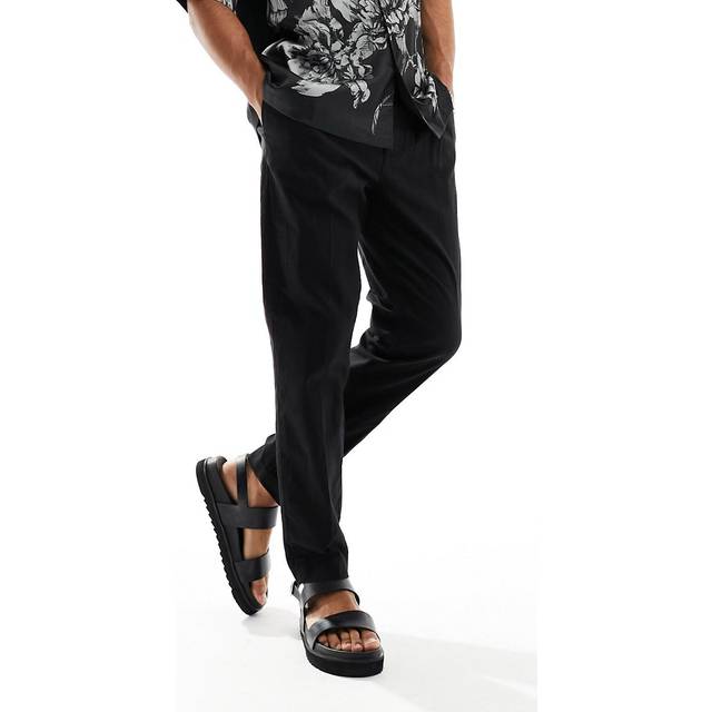 New Look Men's Black Linen Blend Trousers - 30R