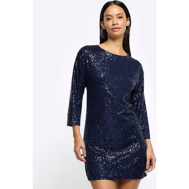 River Island Womens Navy Sequin Shift Mini Dress - 12