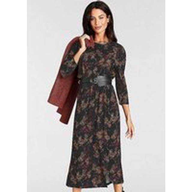 Laura Scott Three-Quarter Sleeve Floral Midi Dress - Black Multi